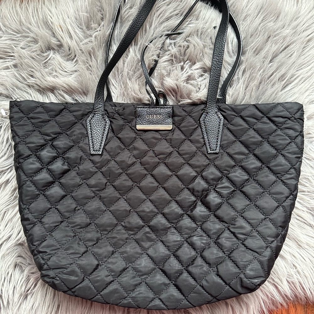 Guess Bobbi Inside-Out nylon Reversible Bag Quilted black tote
